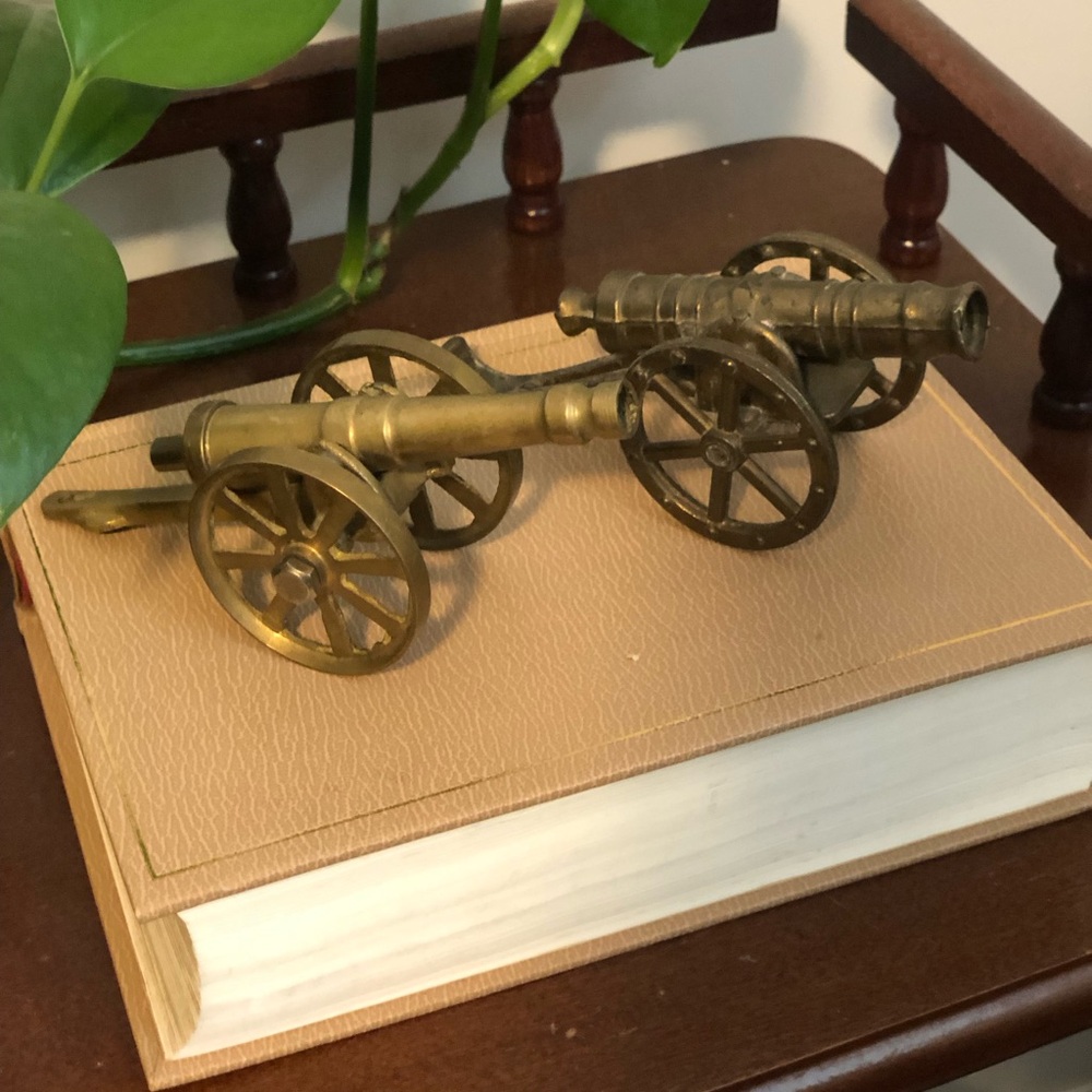 2 Vintage Brass Cannon Figurines